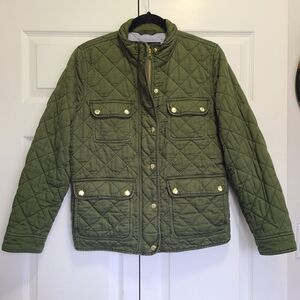 J.Crew Quilted Downtown Field Jacket Gold Buttons Large Petite‎